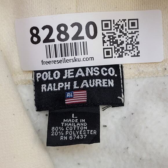 POLO Jeans Colorblock Hoodie Large 23x25 Ivory Blue Ralph-Lauren - Picture 9 of 14